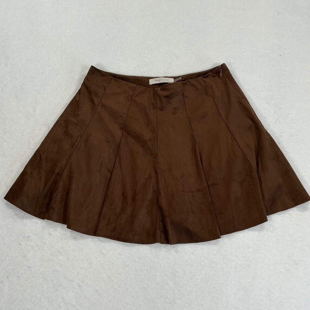 Mustard Seed Brown Faux Suede Pleated Skort Side Zip S25362 Womens Medium